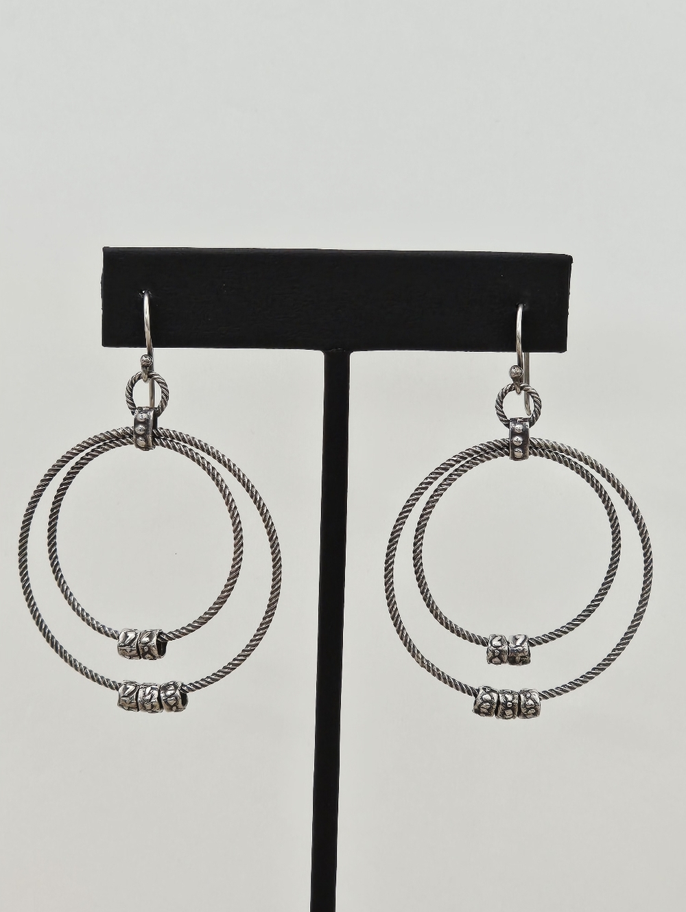 Silpada Sterling Silver Oxidized Twisted Rope Double Circle Hoop Earrings W1753